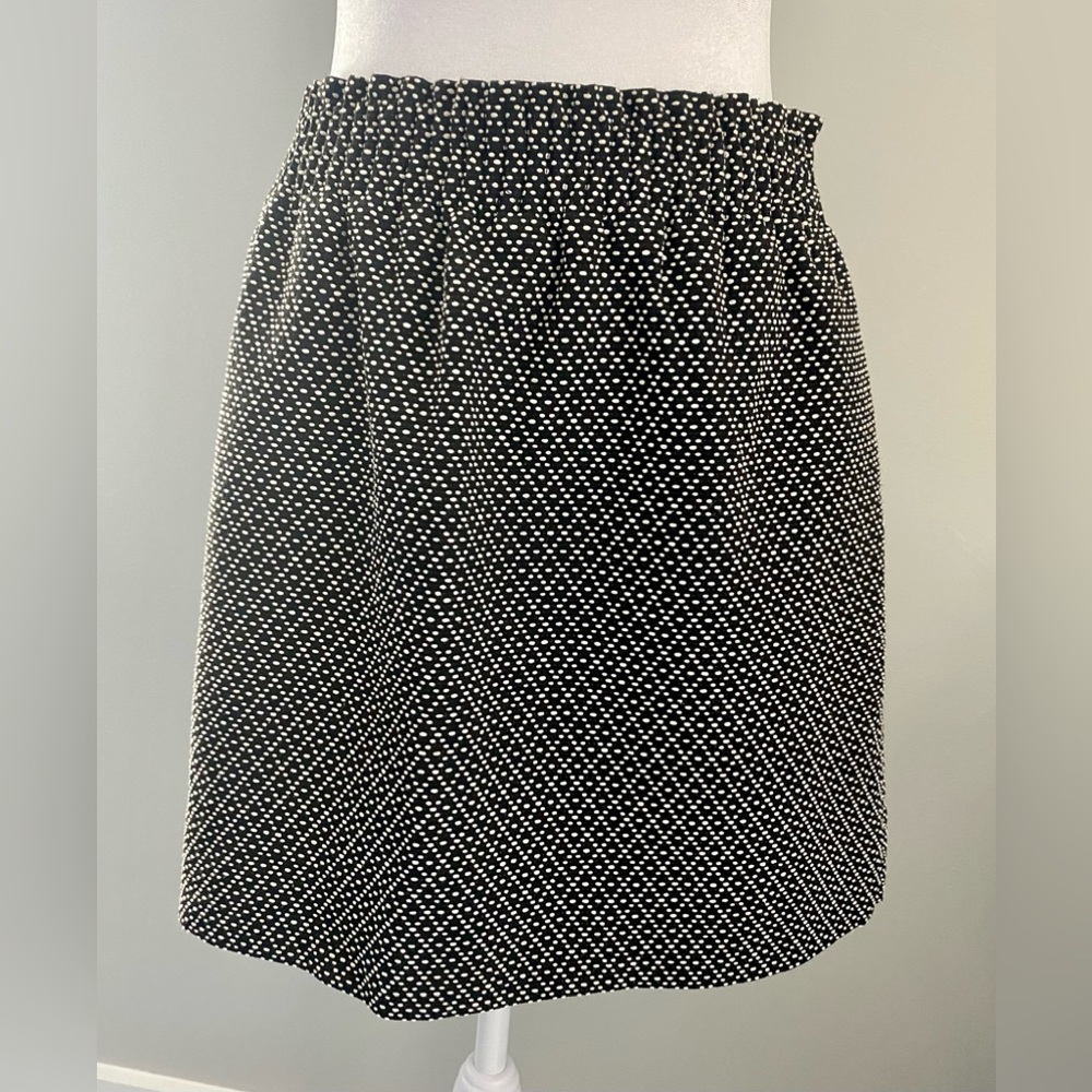 J Crew Jaquard Black White Polka Dot Skirt Elastic Waist Sz 8 Pockets Office